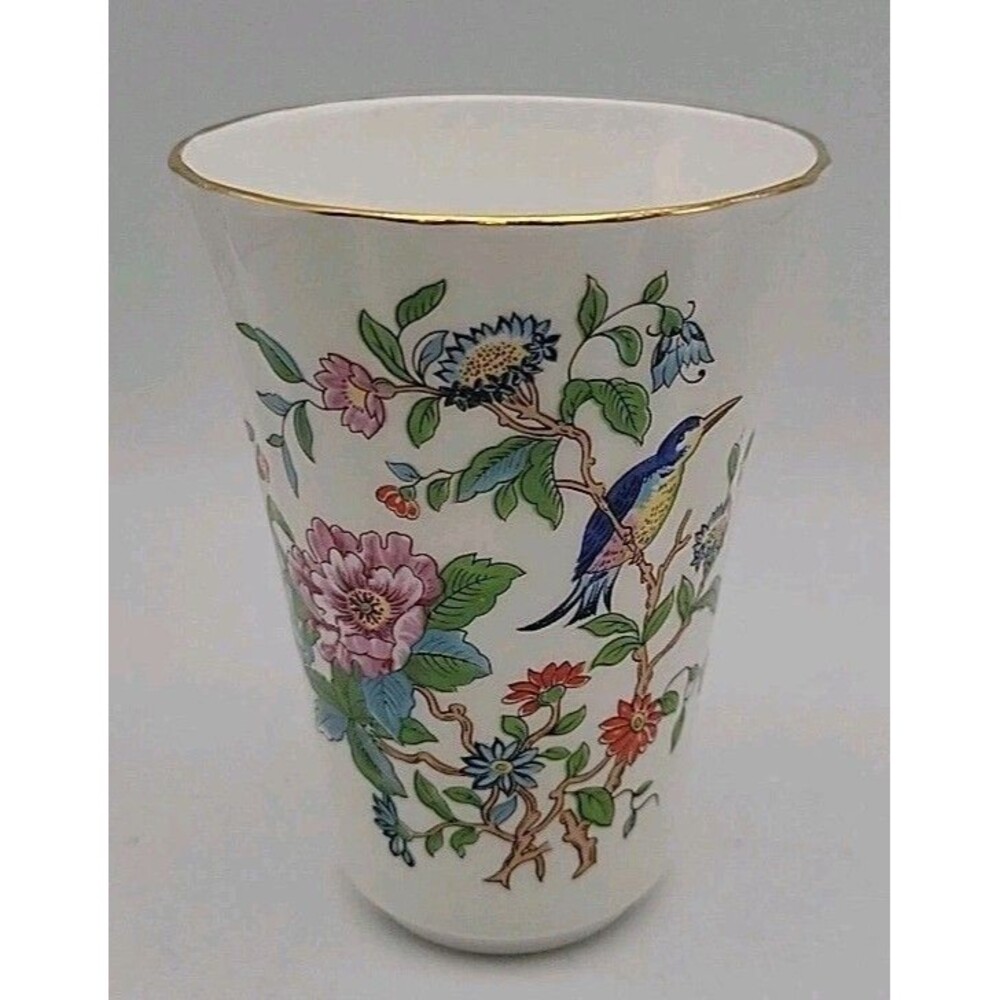 Aynsley "Pembroke" Fine Bone China~Small Vase~Vtg~Made In England~flowers&bird